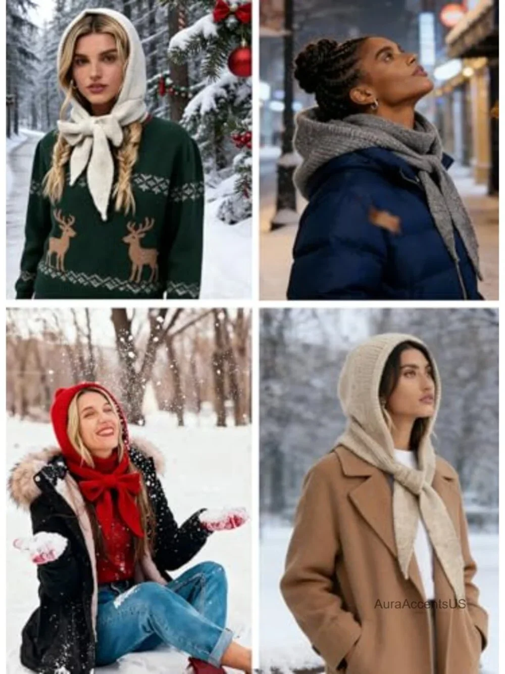 Cozy Knit Hooded Scarf for Women Winter Wrap Balaclava Beanie Hat Neck Warmer